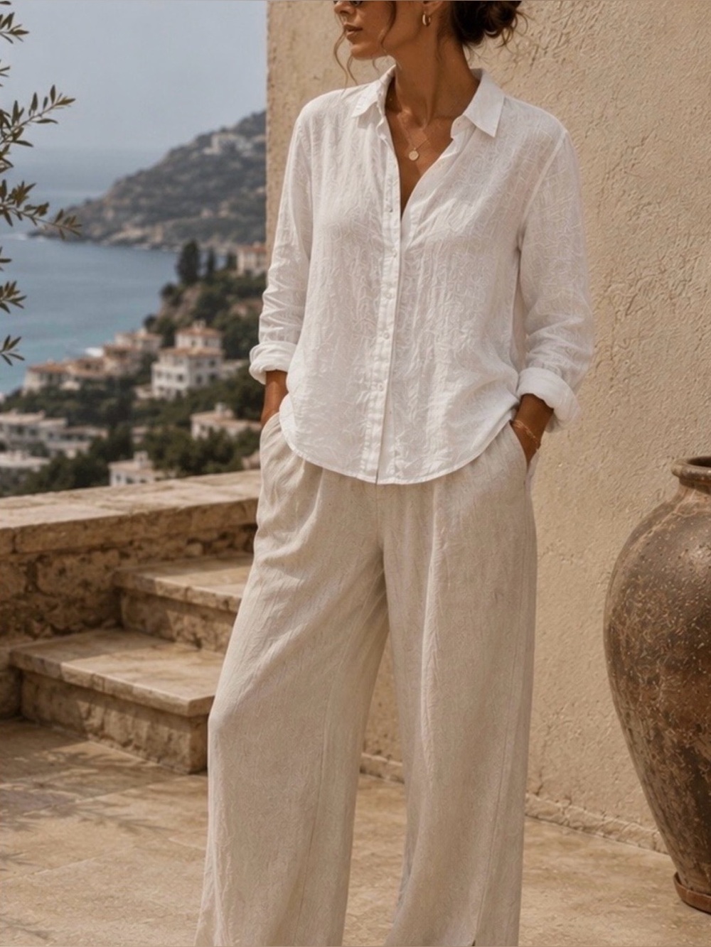 Cloth & Stone 100% Linen White Button Down Shirt S Relaxed Collared Long Sleeve